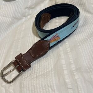 Men's Leather and Canvas Belt W/ Trolling Fishing Lured Design 42" Blue